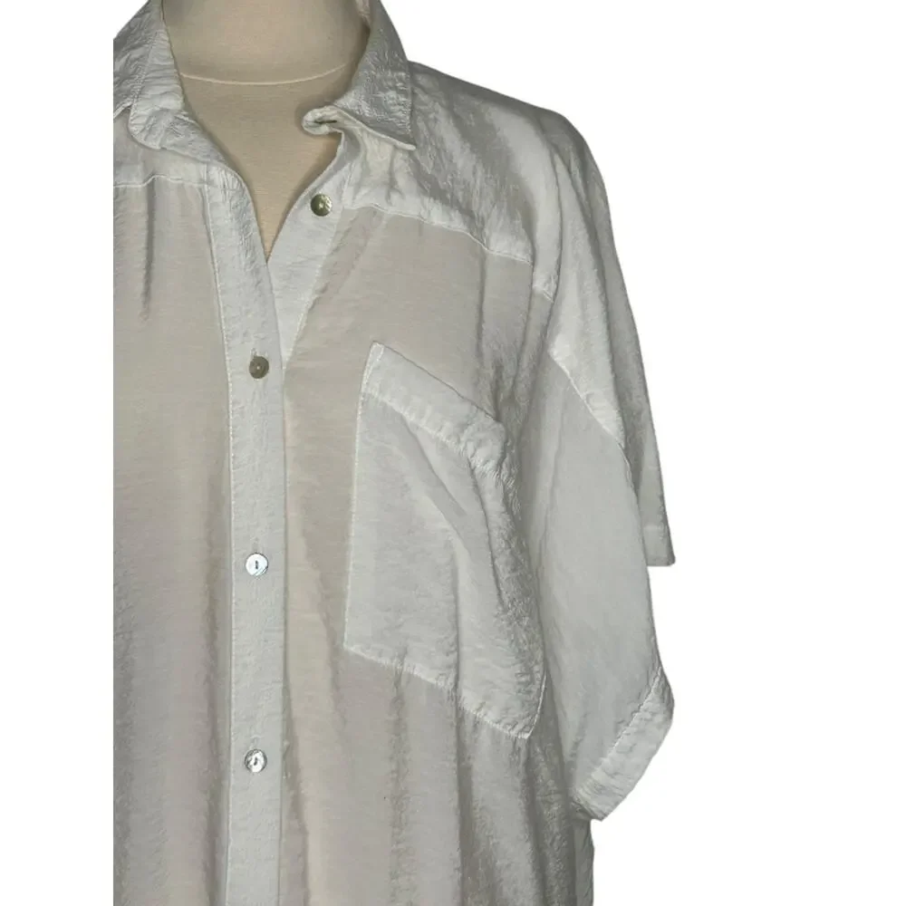 Free People Made In Philadelpia White Buttondown Sheer Dress Cover Up M/L